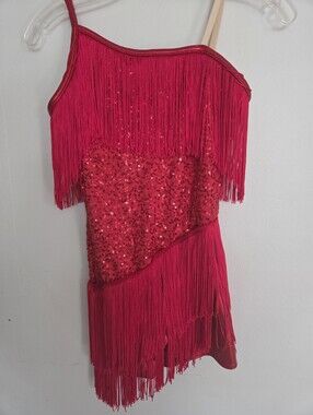 Weissman Girls LC Red Sequin Fringe Dance Costume Jazz Latin Competition